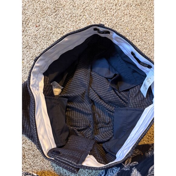 NEW Loft Wide-Leg High-Rise Herringbone Navy Button Front Trousers Pants Size 10 - Picture 11 of 13